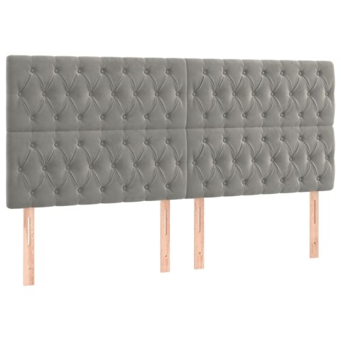 Łóżko kontynentalne z materacem i LED, szare 200x200cm, aksamit