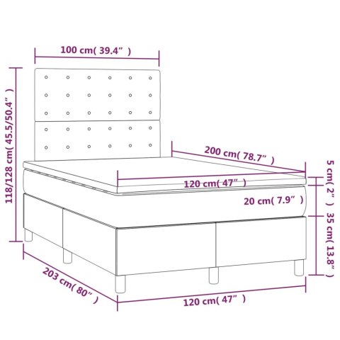 Łóżko kontynentalne z materacem i LED zielony aksamit 120x200cm