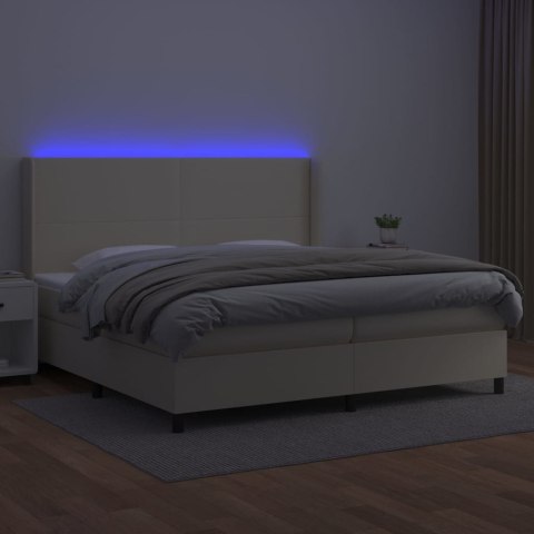 Łóżko kontynentalne z LED, materac, kremowe, ekoskóra 200x200cm