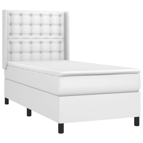 Łóżko kontynentalne z materacem i LED, biała ekoskóra 90x190 cm