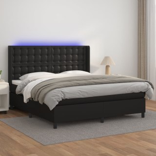 Łóżko kontynentalne z materacem i LED czarna ekoskóra 160x200cm