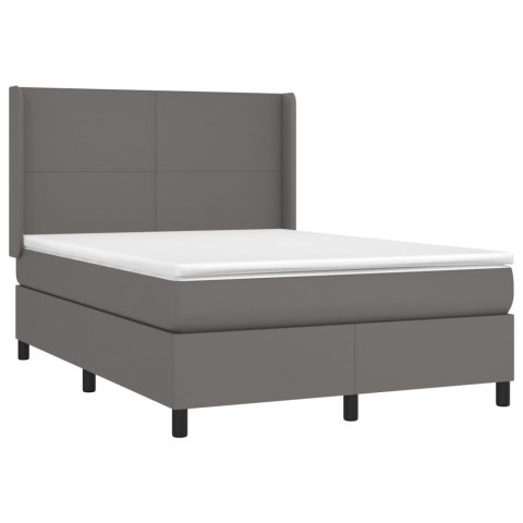 Łóżko kontynentalne z materacem i LED, szara ekoskóra 140x190cm