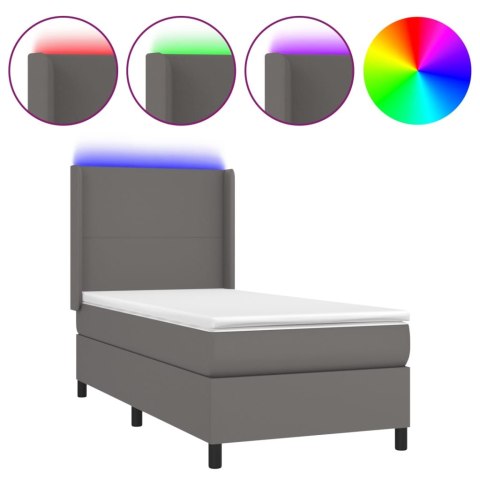 Łóżko kontynentalne z materacem i LED, szara ekoskóra 90x200 cm