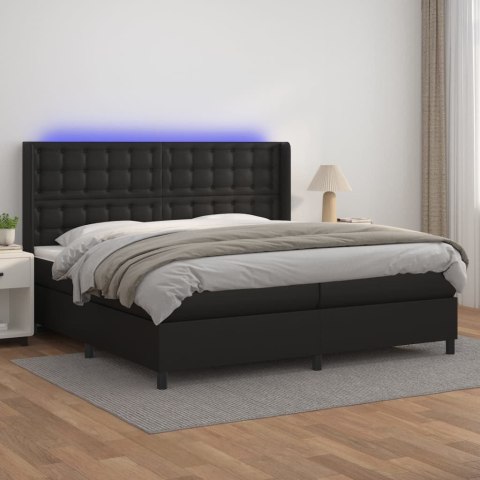 Łóżko kontynentalne z materacem i LED czarna ekoskóra 200x200cm