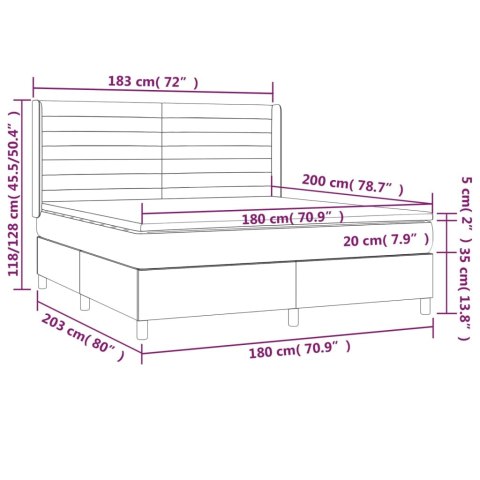 Łóżko kontynentalne z materacem i LED, szare 180x200cm, aksamit