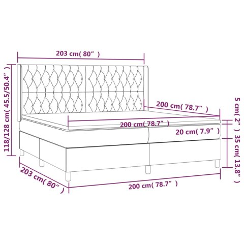 Łóżko kontynentalne z materacem i LED, szare 200x200cm, aksamit