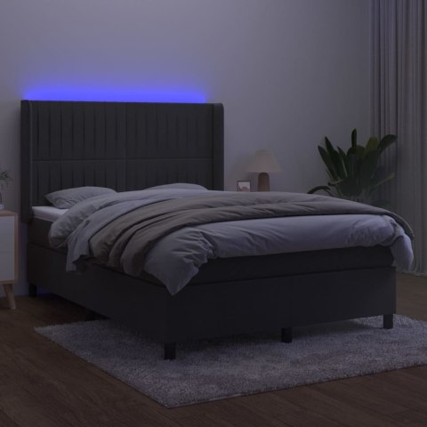 Łóżko kontynentalne z materacem i LED, szary aksamit, 140x190cm