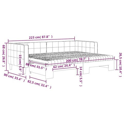 Sofa rozsuwana z materacami, ciemnoszara, 80x200 cm, aksamit