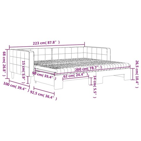 Sofa rozsuwana z materacami, ciemnoszara, 90x200 cm, aksamit