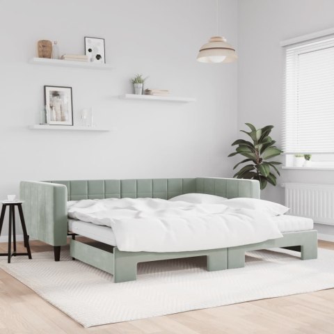 Sofa rozsuwana z materacami, jasnoszara, 100x200 cm, aksamit
