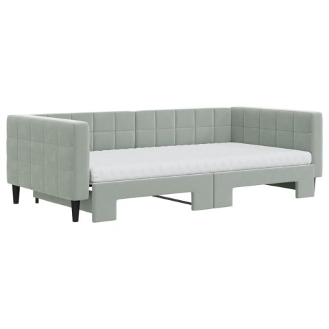 Sofa rozsuwana z materacami, jasnoszara, 100x200 cm, aksamit
