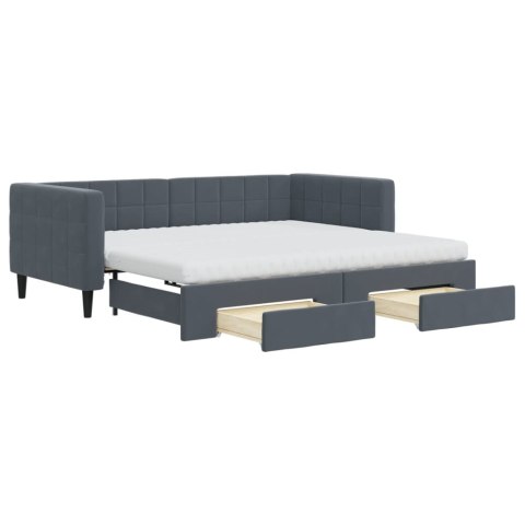 Sofa rozsuwana z szufladami, ciemnoszara, 90x190 cm, aksamit