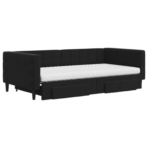 Sofa rozsuwana z szufladami, czarna, 100x200 cm, aksamit