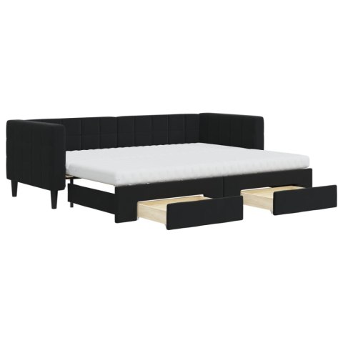 Sofa rozsuwana z szufladami, czarna, 80x200 cm, aksamit