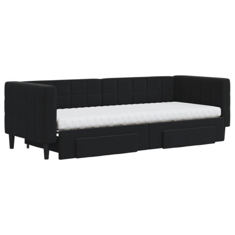 Sofa rozsuwana z szufladami, czarna, 80x200 cm, aksamit