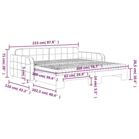 Sofa rozsuwana z materacami, ciemnoszara, 100x200 cm, aksamit