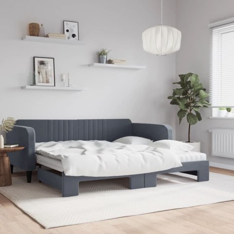 Sofa rozsuwana z materacami, ciemnoszara, 100x200 cm, aksamit
