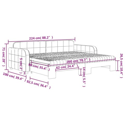 Sofa rozsuwana z materacami, ciemnoszara, 90x200 cm, aksamit