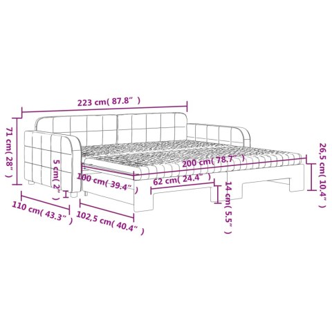 Sofa rozsuwana z materacami, jasnoszara, 100x200 cm, aksamit