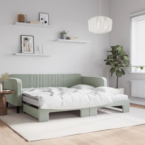 Sofa rozsuwana z materacami, jasnoszara, 100x200 cm, aksamit
