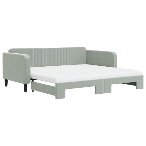 Sofa rozsuwana z materacami, jasnoszara, 100x200 cm, aksamit