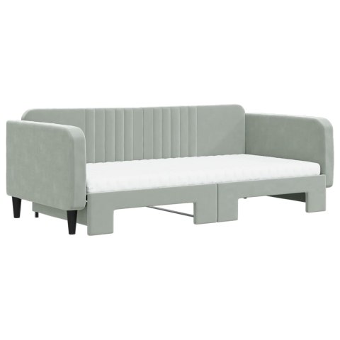 Sofa rozsuwana z materacami, jasnoszara, 100x200 cm, aksamit