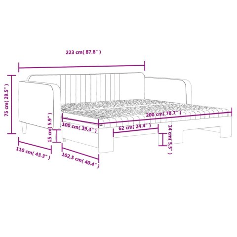 Sofa rozsuwana z materacami, jasnoszara, 100x200 cm, aksamit