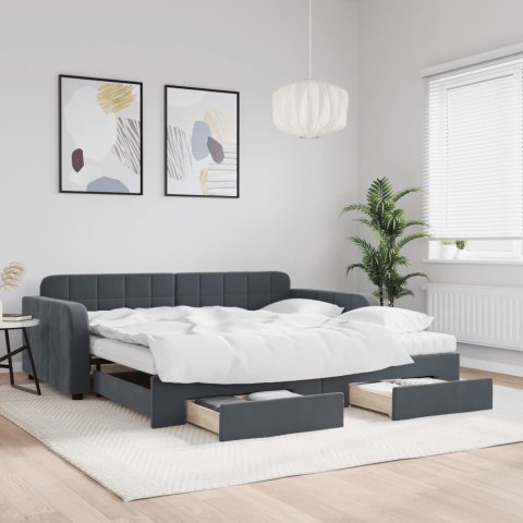 Sofa rozsuwana z szufladami, ciemnoszara, 100x200 cm, aksamit