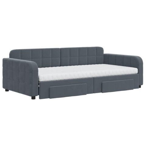 Sofa rozsuwana z szufladami, ciemnoszara, 100x200 cm, aksamit