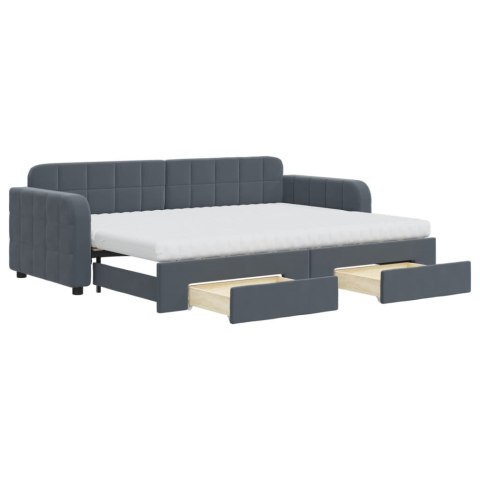 Sofa rozsuwana z szufladami, ciemnoszara, 80x200 cm, aksamit