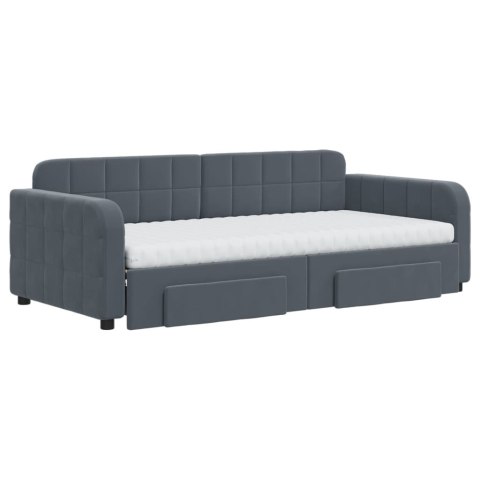 Sofa rozsuwana z szufladami, ciemnoszara, 90x190 cm, aksamit