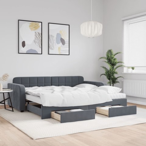 Sofa rozsuwana z szufladami, ciemnoszara, 90x200 cm, aksamit