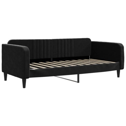 Sofa rozsuwana z szufladami, czarna, 100x200 cm, aksamit