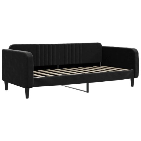 Sofa rozsuwana z szufladami, czarna, 90x190 cm, aksamit