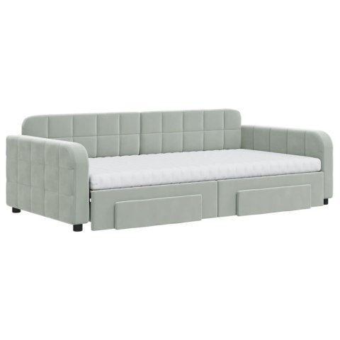 Sofa rozsuwana z szufladami, jasnoszara, 100x200 cm, aksamit