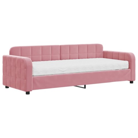 Sofa z materacem do spania, różowa, 80x200 cm, aksamit