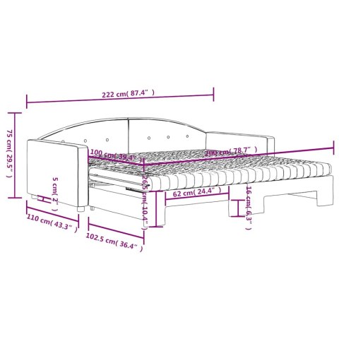 Sofa rozsuwana z materacami, ciemnoszara, 100x200 cm, aksamit
