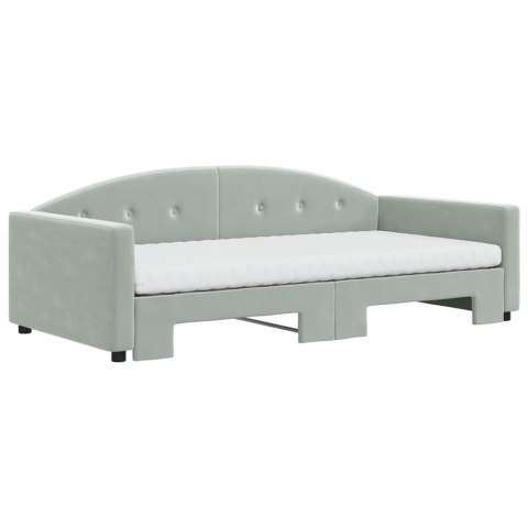 Sofa rozsuwana z materacami, jasnoszara, 100x200 cm, aksamit