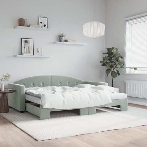 Sofa rozsuwana z materacami, jasnoszara, 90x190 cm, aksamit