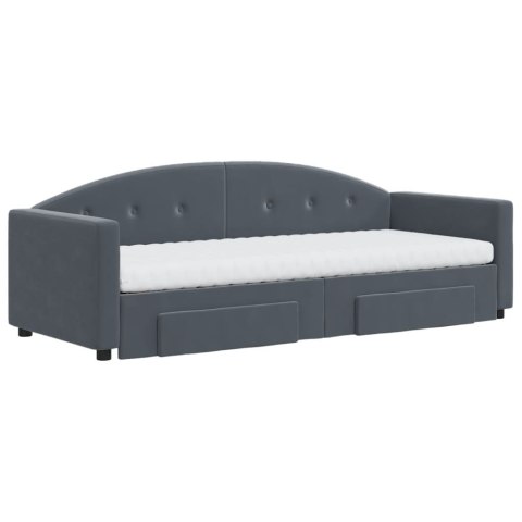 Sofa rozsuwana z szufladami, ciemnoszara, 80x200 cm, aksamit