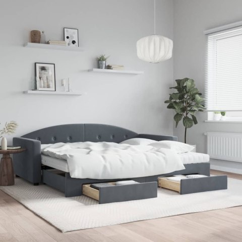 Sofa rozsuwana z szufladami, ciemnoszara, 90x190 cm, aksamit