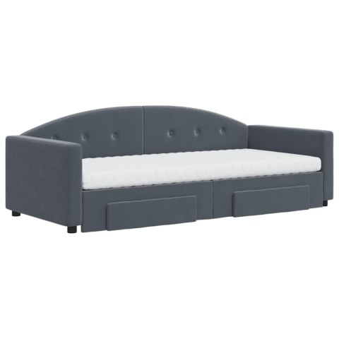 Sofa rozsuwana z szufladami, ciemnoszara, 90x190 cm, aksamit