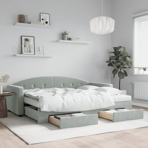 Sofa rozsuwana z szufladami, jasnoszara, 80x200 cm, aksamit