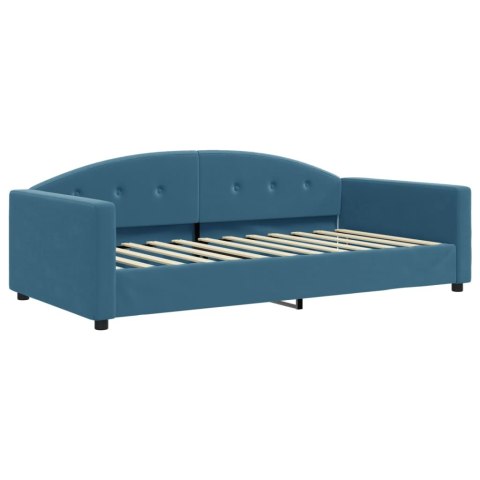 Sofa rozsuwana z szufladami, niebieska, 100x200 cm, aksamit
