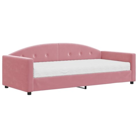 Sofa z materacem do spania, różowa, 90x200 cm, aksamit