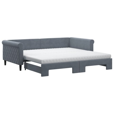 Sofa rozsuwana z materacami, ciemnoszara, 100x200 cm, aksamit
