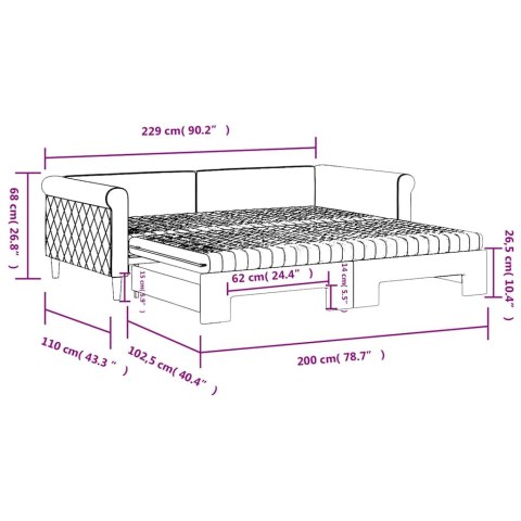Sofa rozsuwana z materacami, ciemnoszara, 100x200 cm, aksamit
