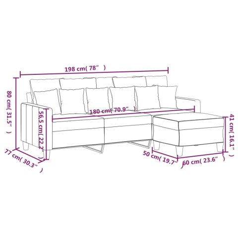3-osobowa sofa z podnóżkiem, brązowy, 180 cm, tkaniną