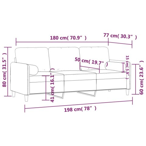 3-osobowa sofa z poduszkami, niebieska, 180 cm, aksamit