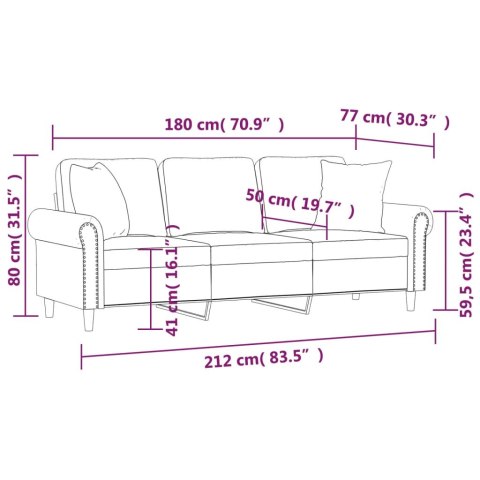 3-osobowa sofa z poduszkami, niebieska, 180 cm, aksamit